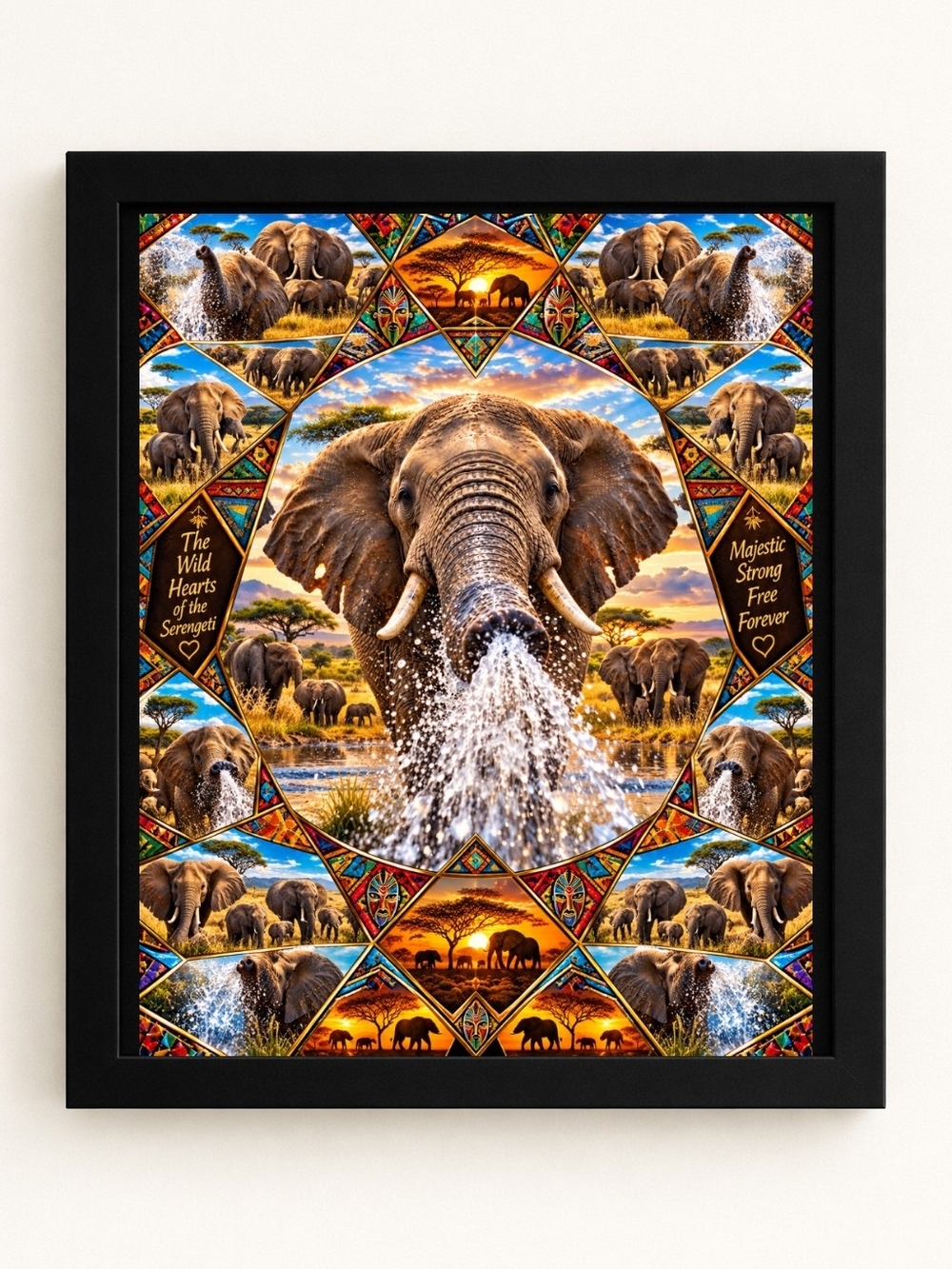 Wild Hearts of the Serengeti Elephant A.I. Art Print 8x10 Frame